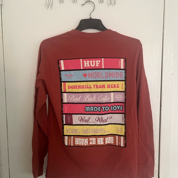 HUF Tops - HUF Brick Red Long Sleeve Tee